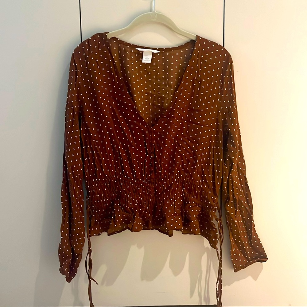 Chocolate brown, polka-dotted blouse!